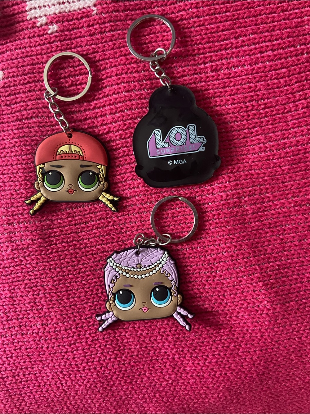 L.O.L. Surprise! Pink and Purple Character Keychain Trio